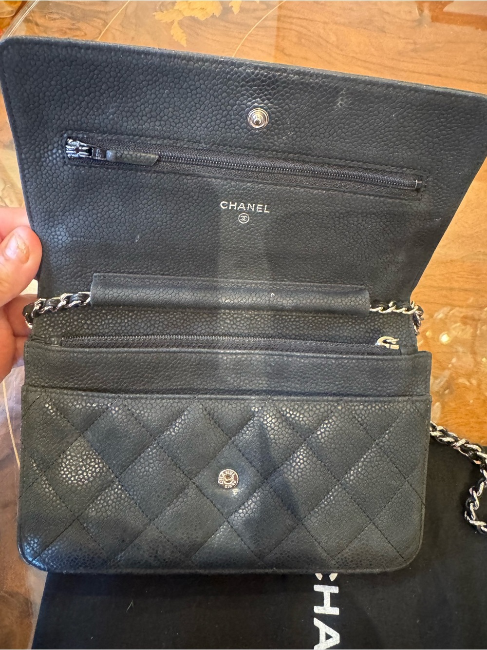 CHANEL Black Quilted Caviar Leather Wallet on Chain with Gold CC - Picture 6 of 16